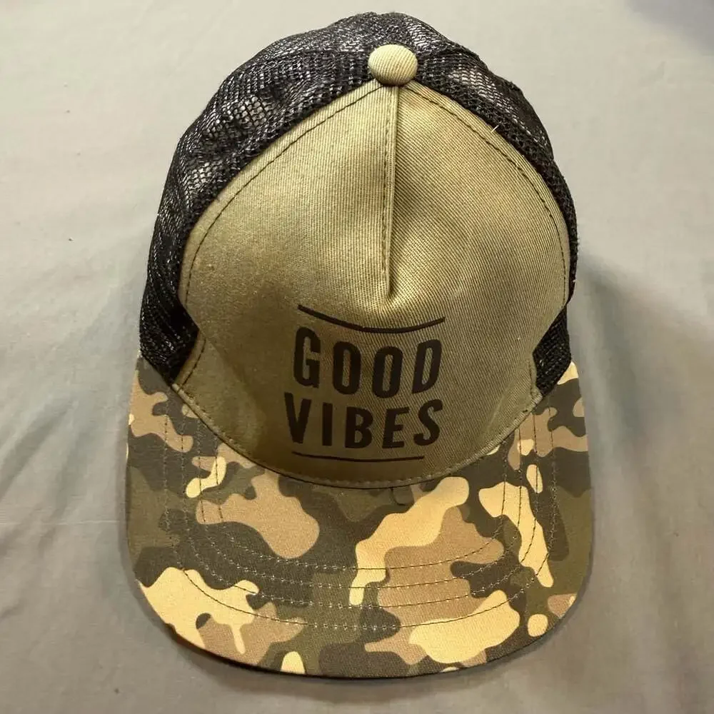 YOUTH Good Vibes Camo Mesh Snapback Trucker Hat Cap Clean